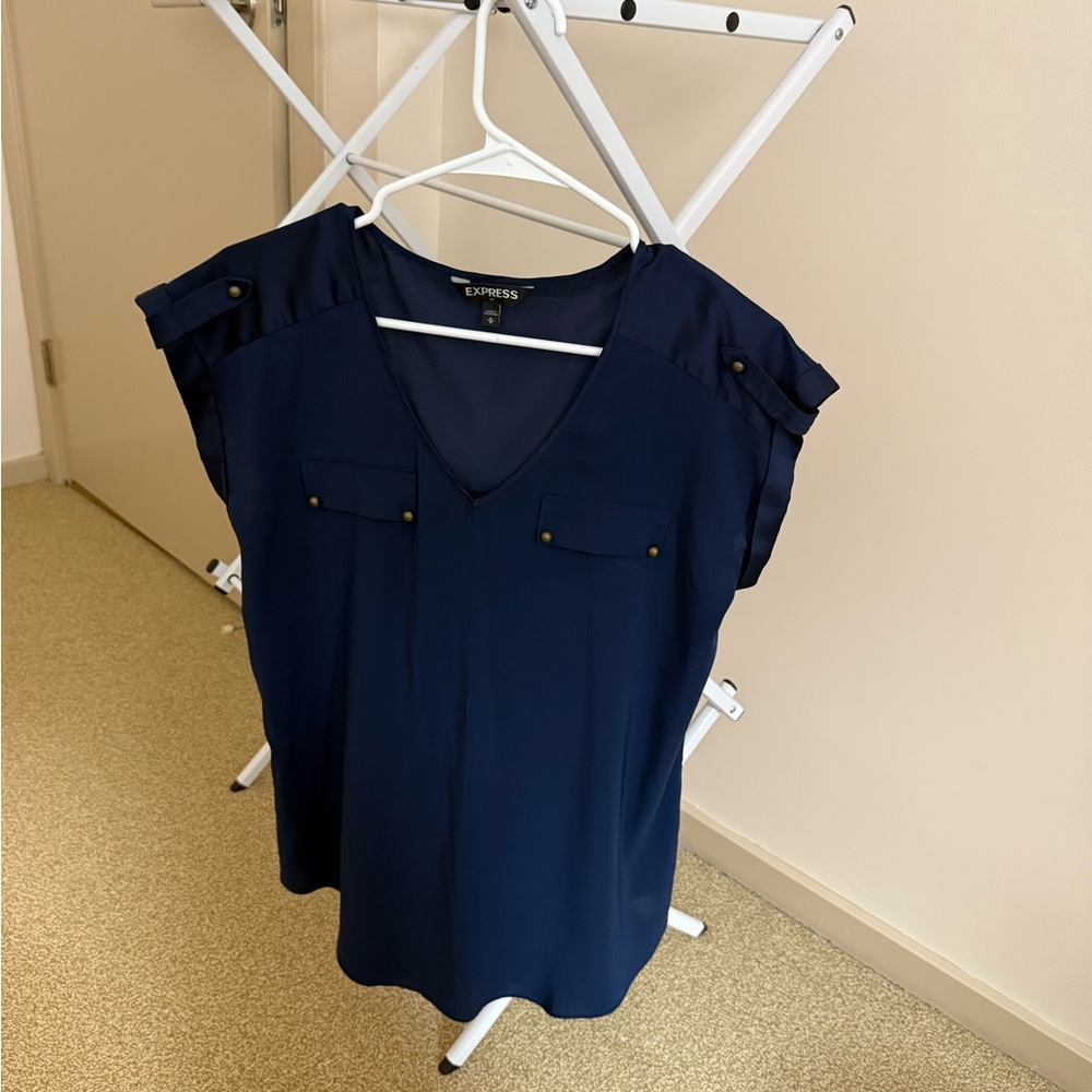 Express Blue Flutter Sleeve Blouse Relaxed Fit